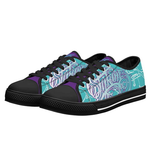 Axikronz 8T7 Canvas Low Top – Turquoise Mix Script | Hip - Hop Streetwear Shoes - Stykonz Graffiti Streetwear